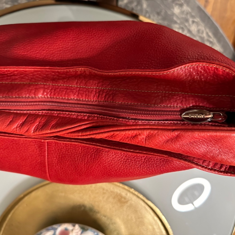 FURLA | Cherry Red Satchel w/Popping White on Black Polka Dot Interior - Picture 16 of 16